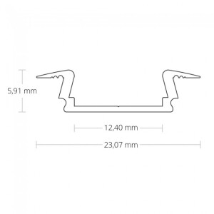 PL8 LED EINBAU-Profil 200 cm, flach Flügel, LED Stripes max. 12 mm