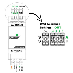 DMX, RS485, 4-Port Splitter (Booster) Unidirektional