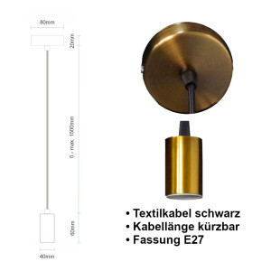 Schnurpendel mit Textilkabel, E27 Sockel Bronze