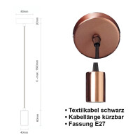 Schnurpendel mit Textilkabel, E27 Sockel Rose-Gold