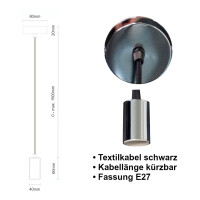 Schnurpendel mit Textilkabel, E27 Sockel Silber