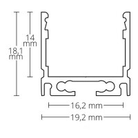 Skizze von PN8 LED AUFBAU-Profil 200 cm, LED Stripes max. 16 mm